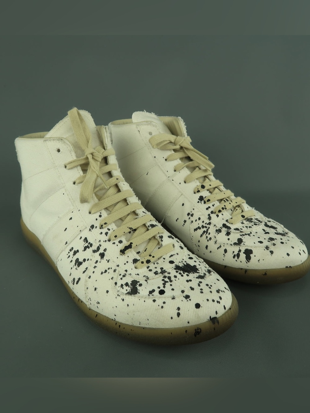 MAISON MARGIELA White Ink Splattered Canvas High Top Trainer Sneakers- size 44